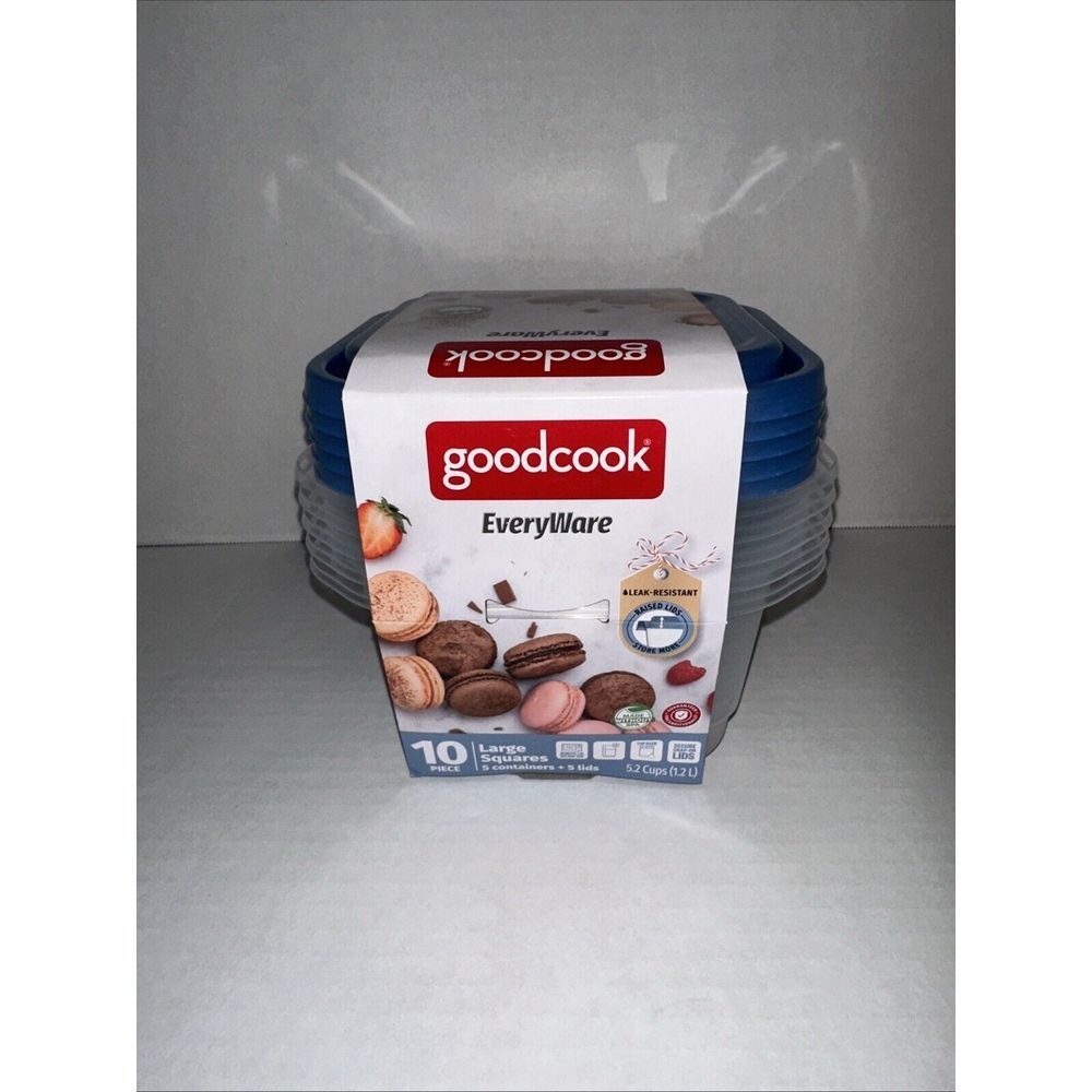 Goodcook 5 Large Square Container with Light Blue‎ Lid 5.2 Cups